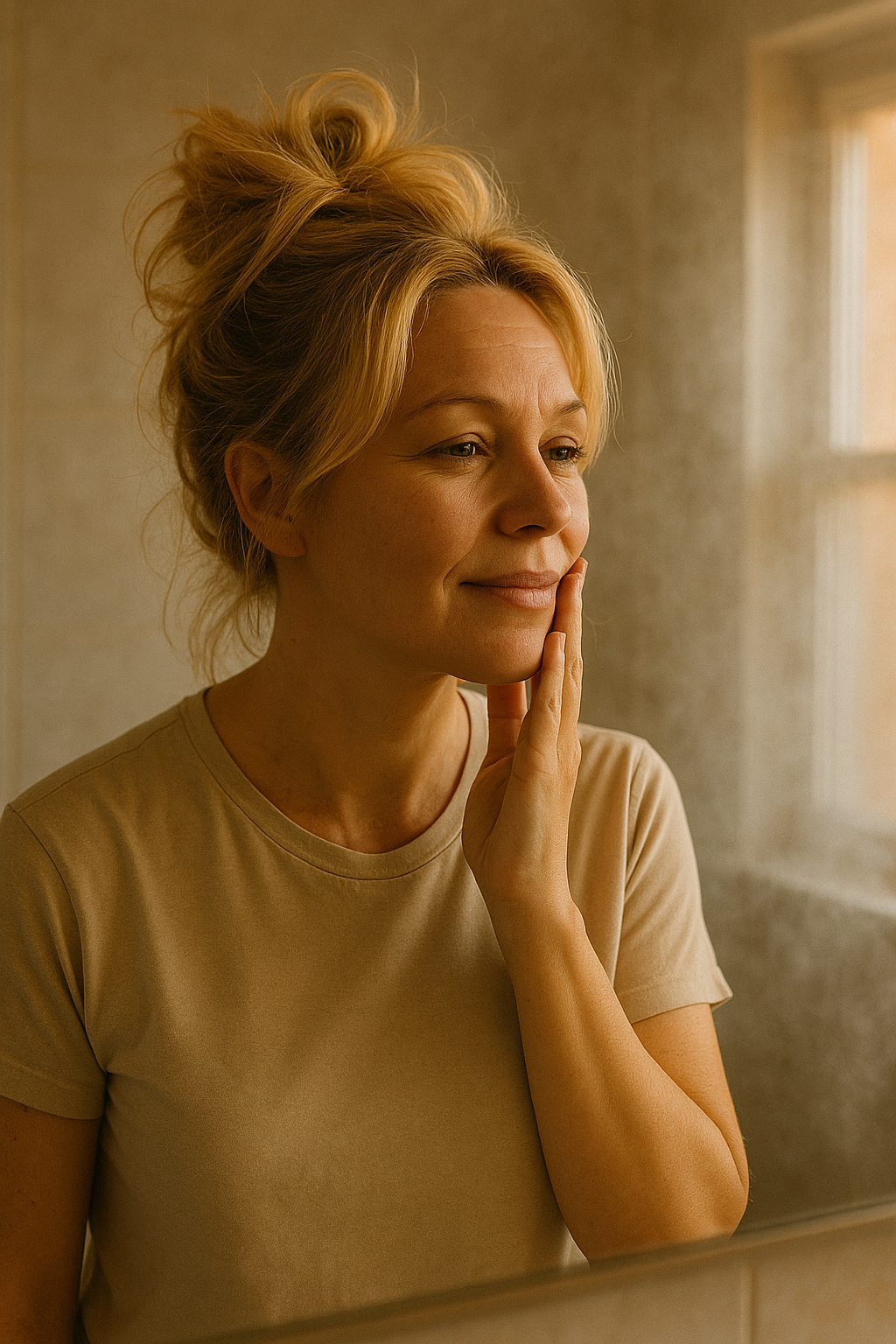 Woman preparing for the day, putting her best face forward